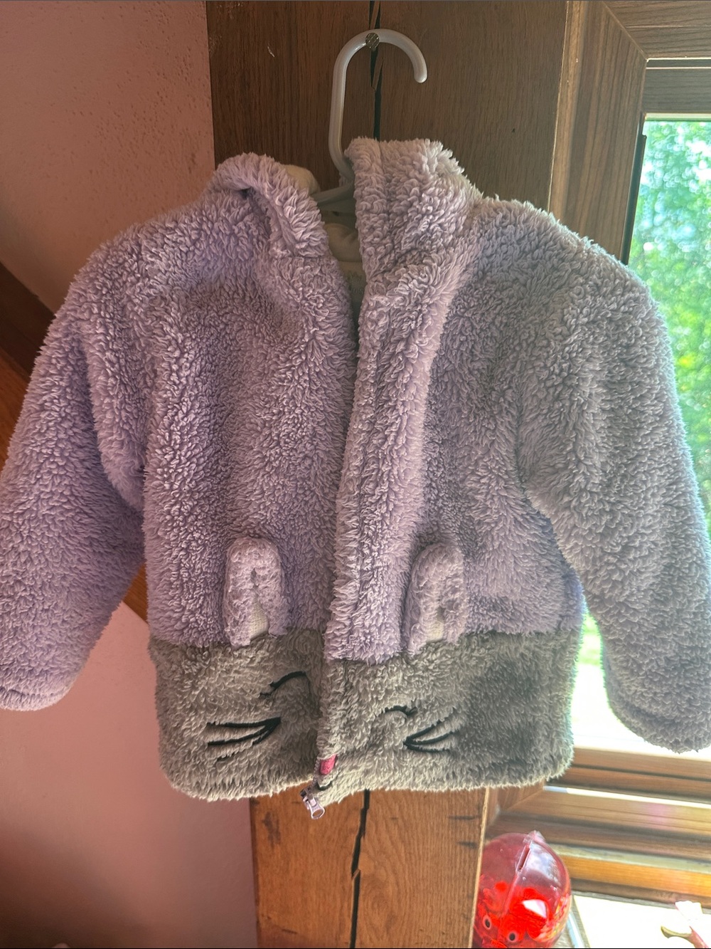 Plush Lavender Jacket with Cat Face